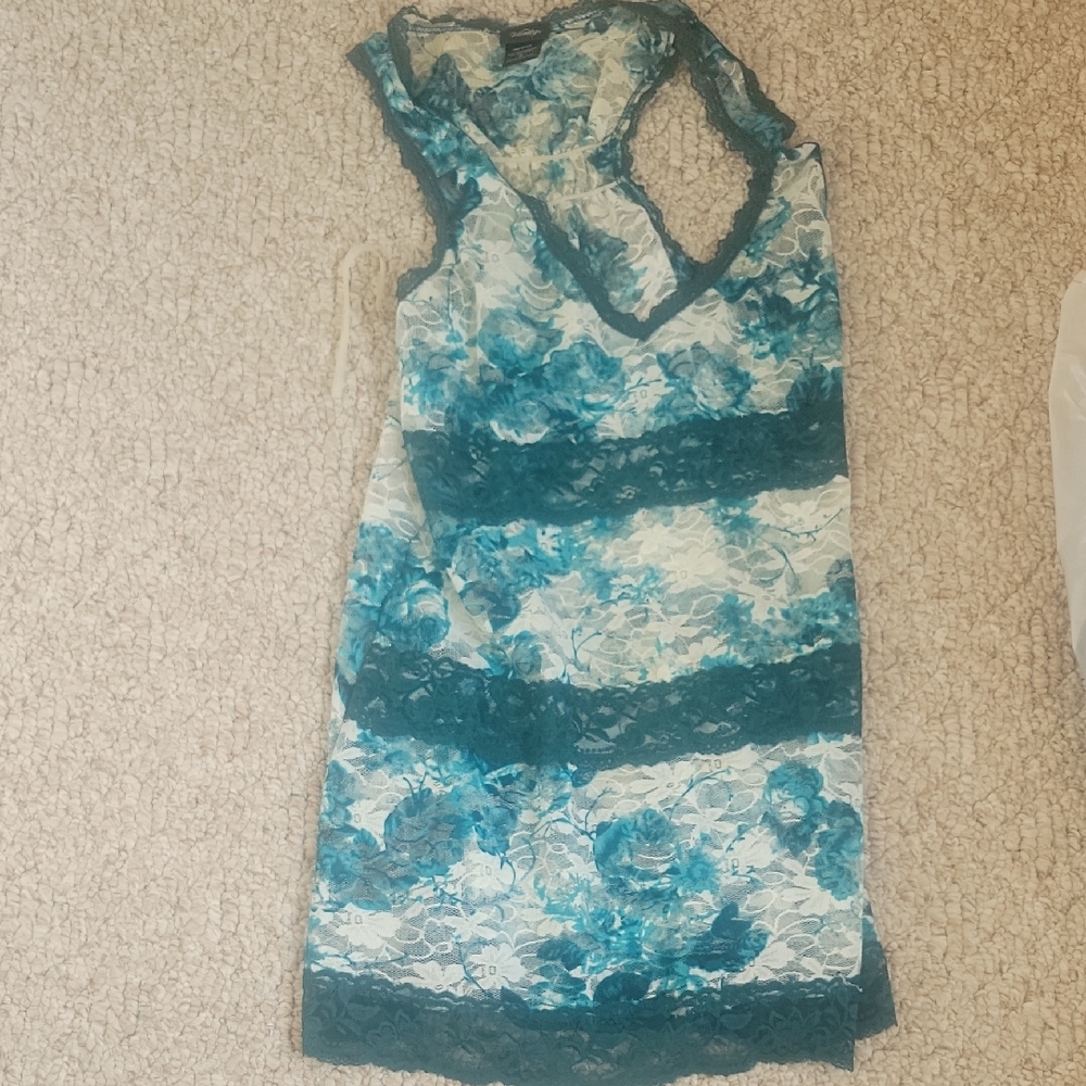 Vanity Teal and White Lace Top